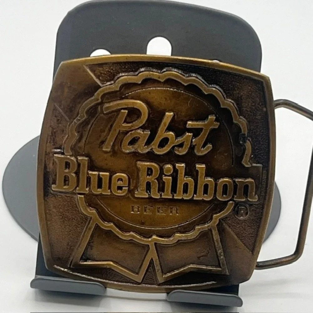 Vintage 1976 Pabst Blue Ribbon Belt Buckle Indiana Metal Craft PBR Brass Tone